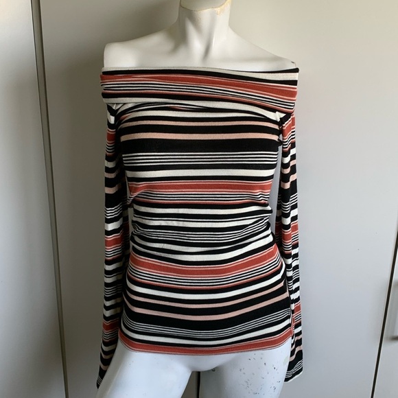 Free People small cowl neck/ off shoulder striped pullover top - Picture 2 of 5